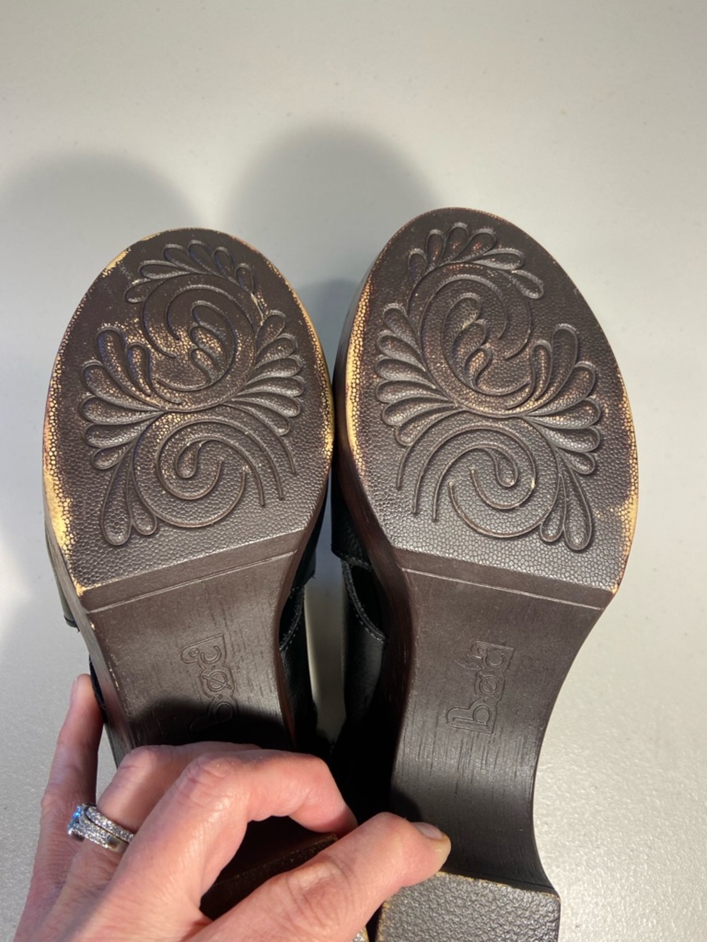 b.o.c. Black Leather Slingback Clogs with Wood-Tone Heel - Picture 10 of 13